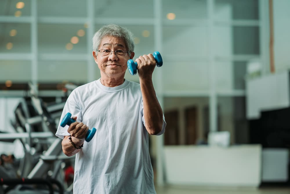 Resident lifting weights at Laurel Hill Nursing Center in Grants Pass, Oregon 