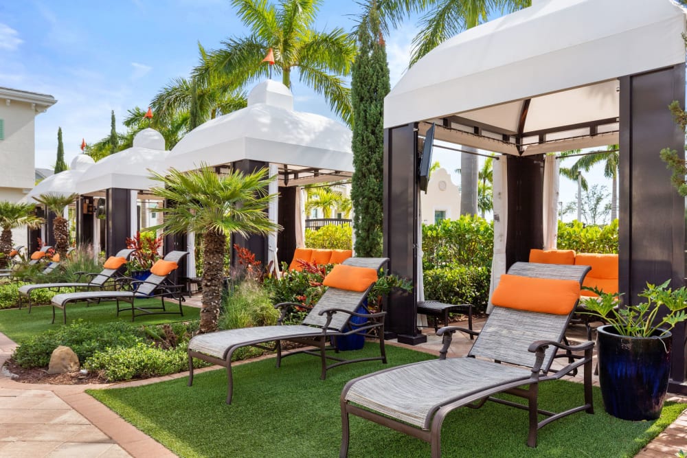 Sun loungers and shade at Oceanside Lantana in Lantana, Florida