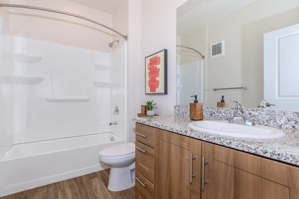Bathroom in an apartment at Trailside Apartments in Flagstaff, Arizona