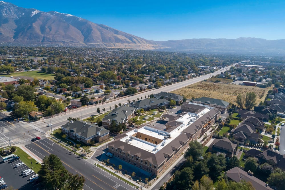 Aerial view of Crescent Senior Living in Sandy, Utah