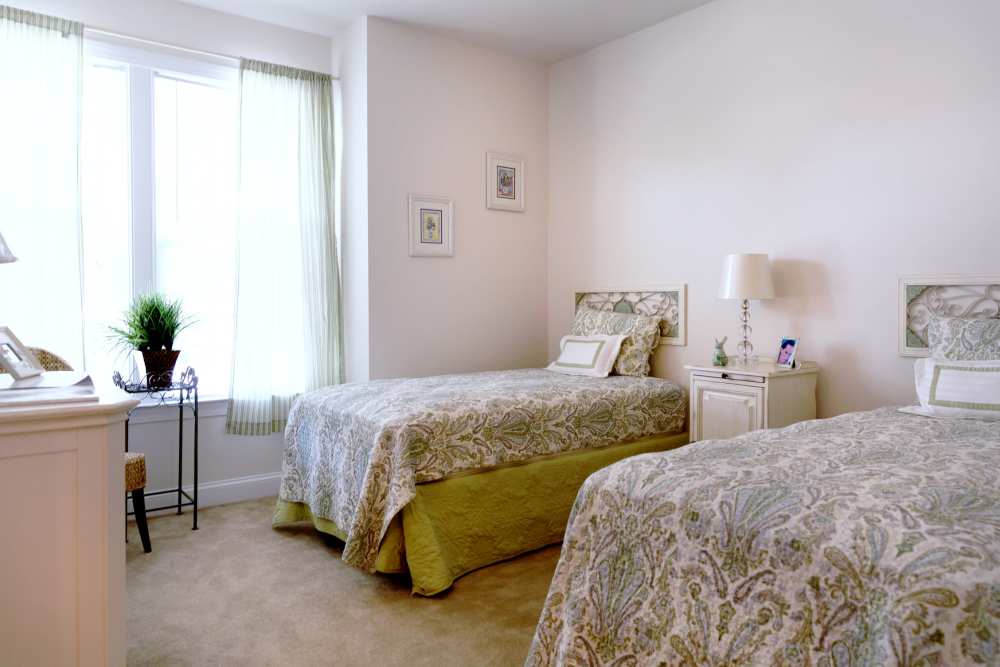 Two twin beds in a second bedroom in an apartment at Cloisters at Carolina Forest in Myrtle Beach, South Carolina