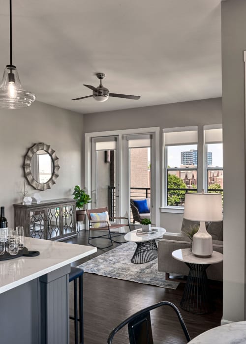 Living room at Taylor Lofts in Dallas, Texas