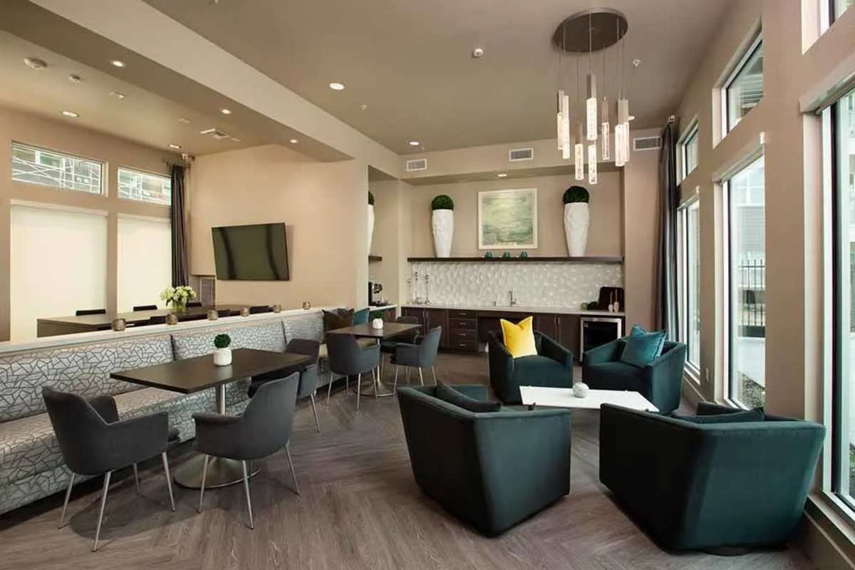 Stylish modern clubhouse at Allure Apartments in Modesto, California