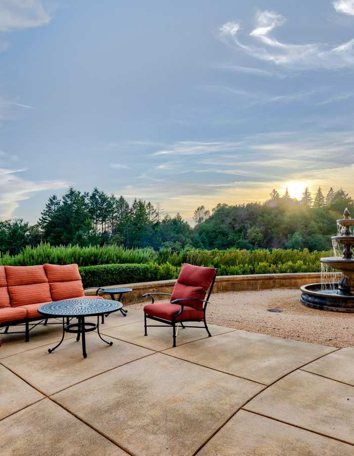 sitting area at dusk