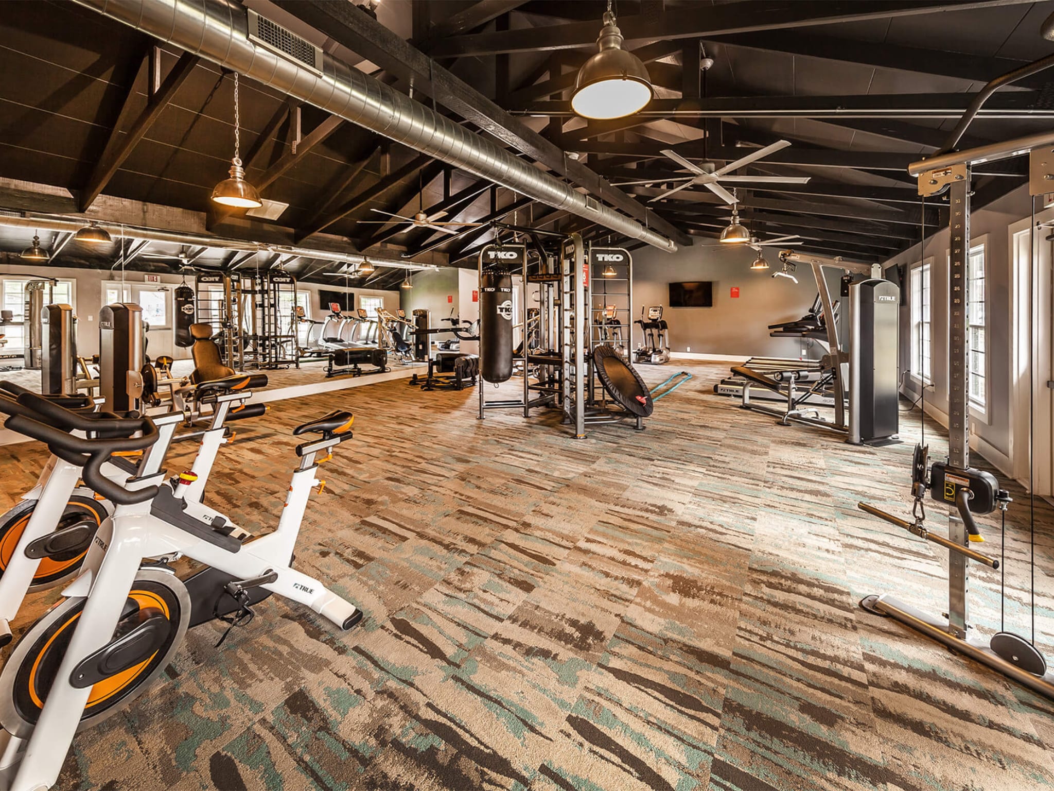 fitness center at The Meridian South in Indianapolis, Indiana