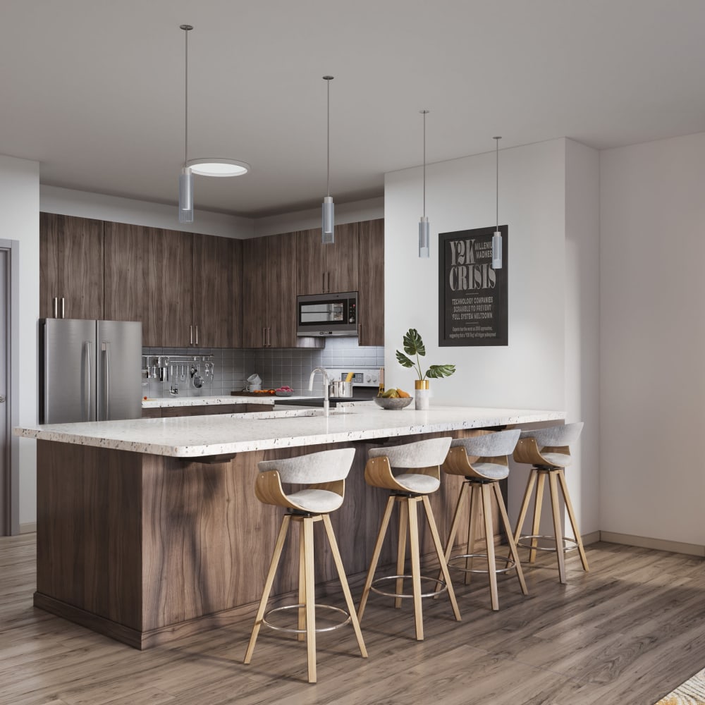 Breakfast Bar In Modern Apartment Kitchens At The District at Chandler In Chandler, Arizona