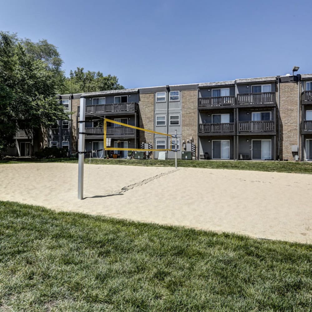 Sand volleyball pit at The Falls in Mission, Kansas