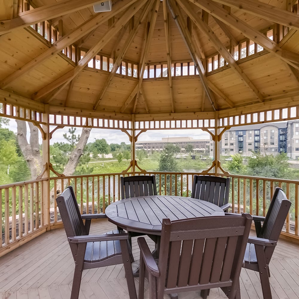 Covered porch at Applewood Pointe of Eagan in Eagan, Minnesota. 