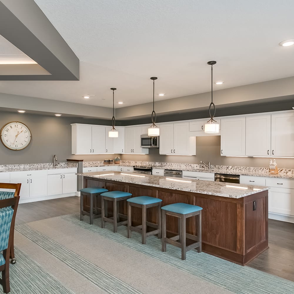 Community kitchen at Applewood Pointe of Eagan in Eagan, Minnesota. 