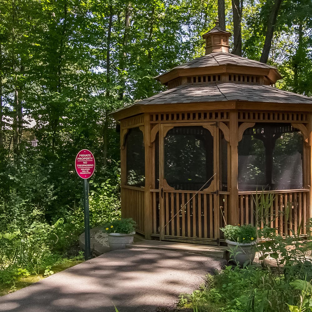 A shaded Gazebo at Applewood Pointe of Maple Grove in Maple Grove, Minnesota. 
