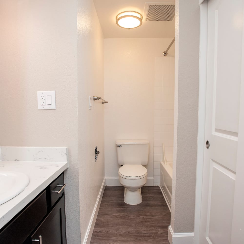 Bathroom with an oval tub at Tower 737 Condominium Rentals in San Francisco, California