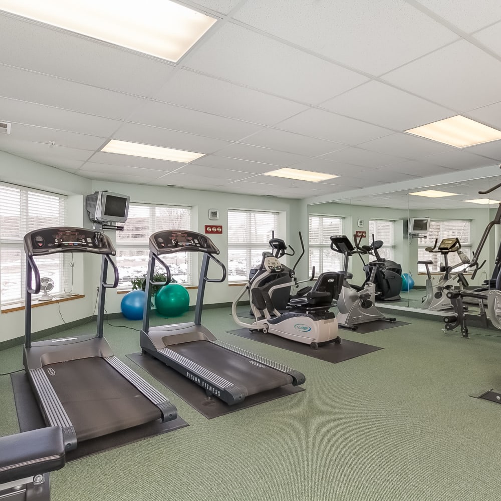 Fitness equipment and treadmills at Applewood Pointe of Roseville in Roseville, Minnesota. 