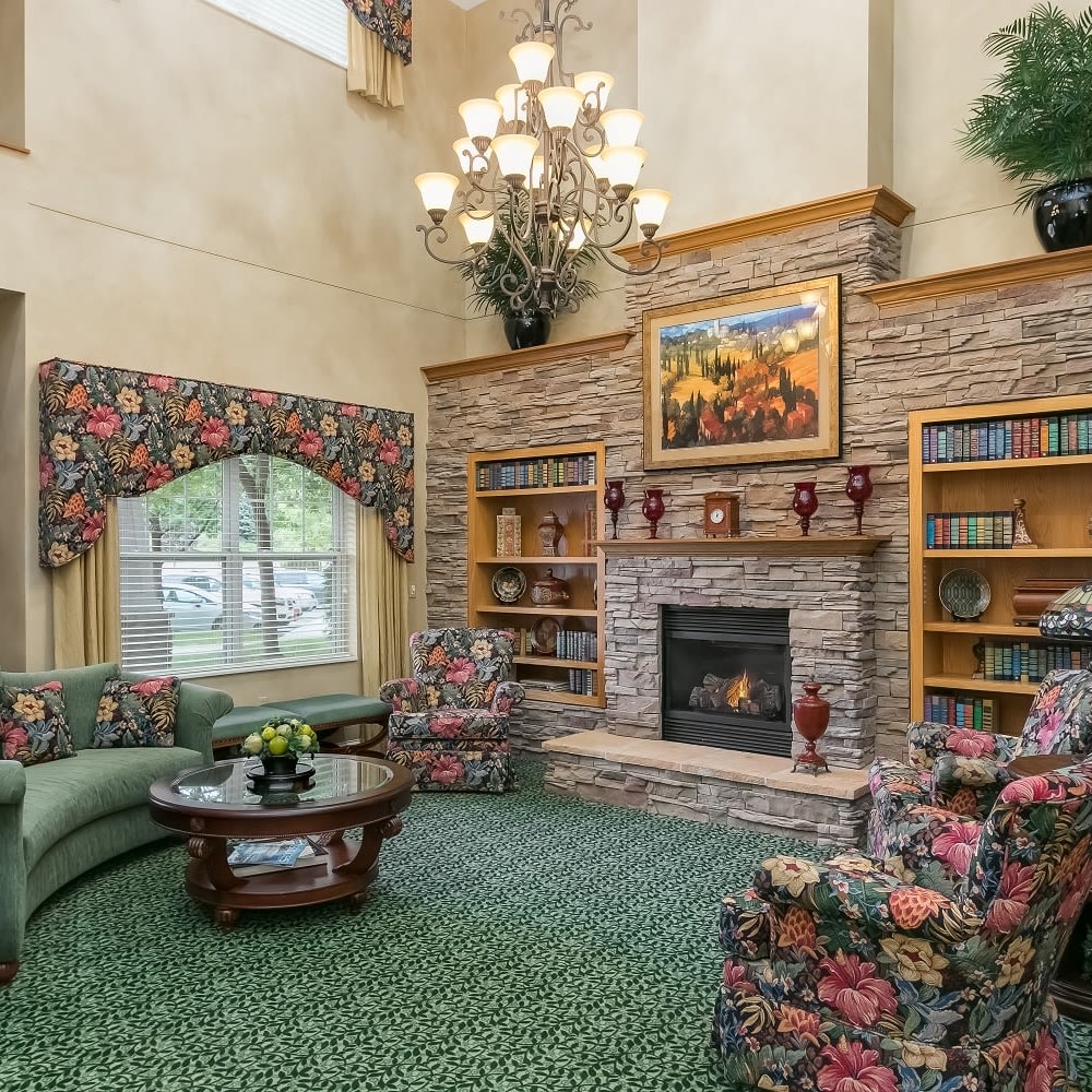 Fireside parlor at Applewood Pointe of Woodbury in Woodbury, Minnesota. 