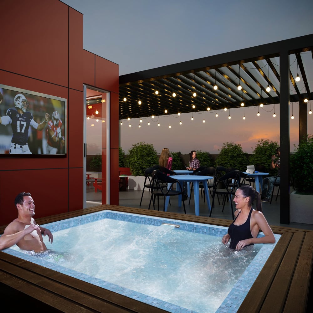 Residents relaxing in the hot tub at UNCOMMON Reno in Reno, Nevada