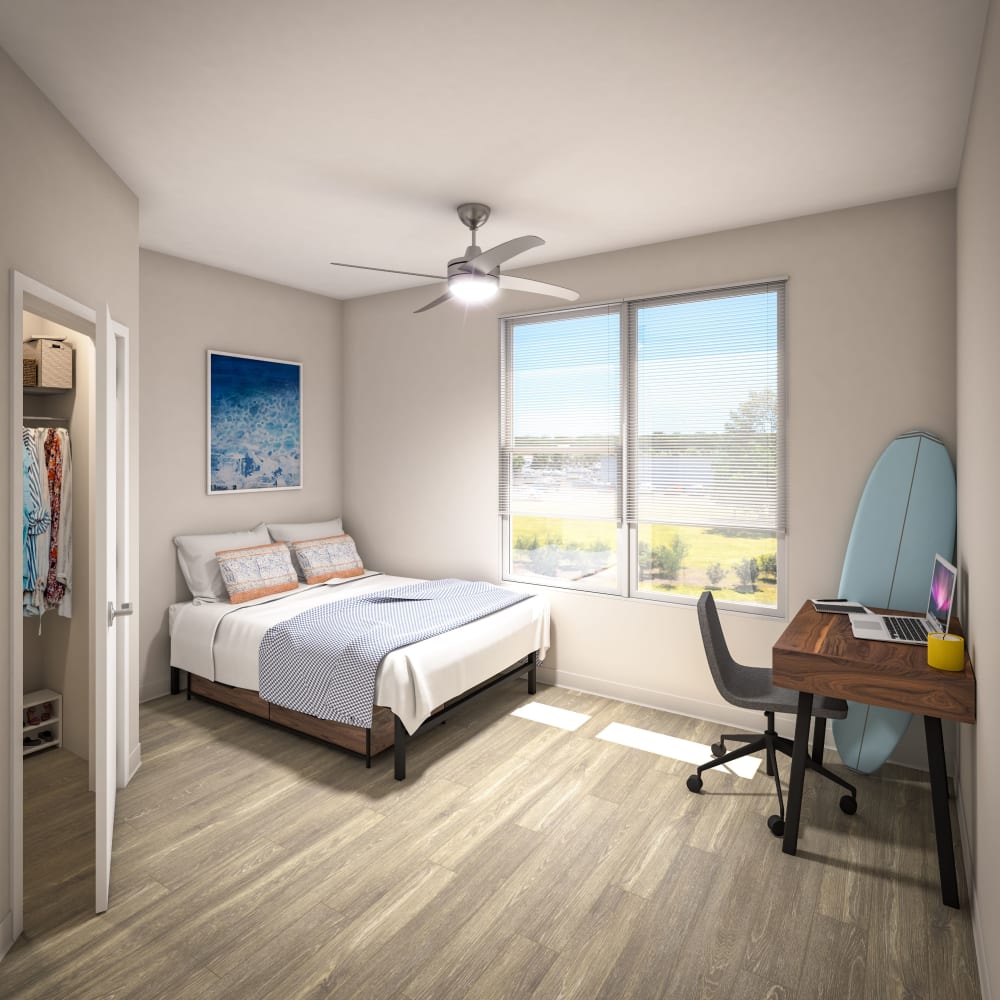 Cozy bedroom at UNCOMMON Wilmington in Wilmington, North Carolina