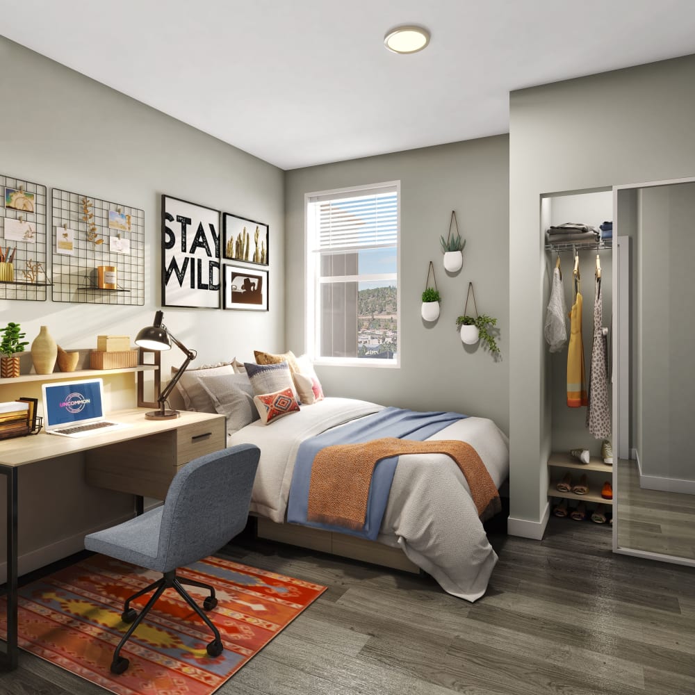 Cozy bedroom at UNCOMMON Flagstaff in Flagstaff, Arizona
