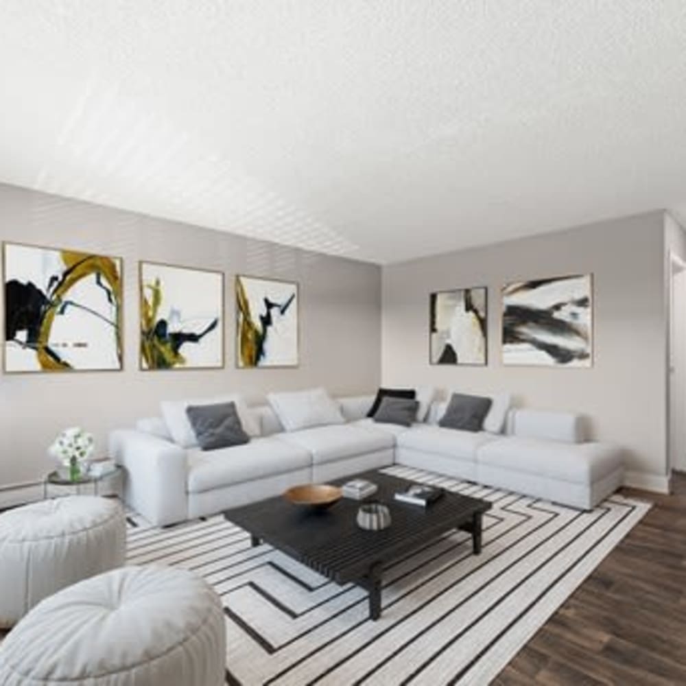 Spacious living room at Crestone Apartments in Brighton, Colorado