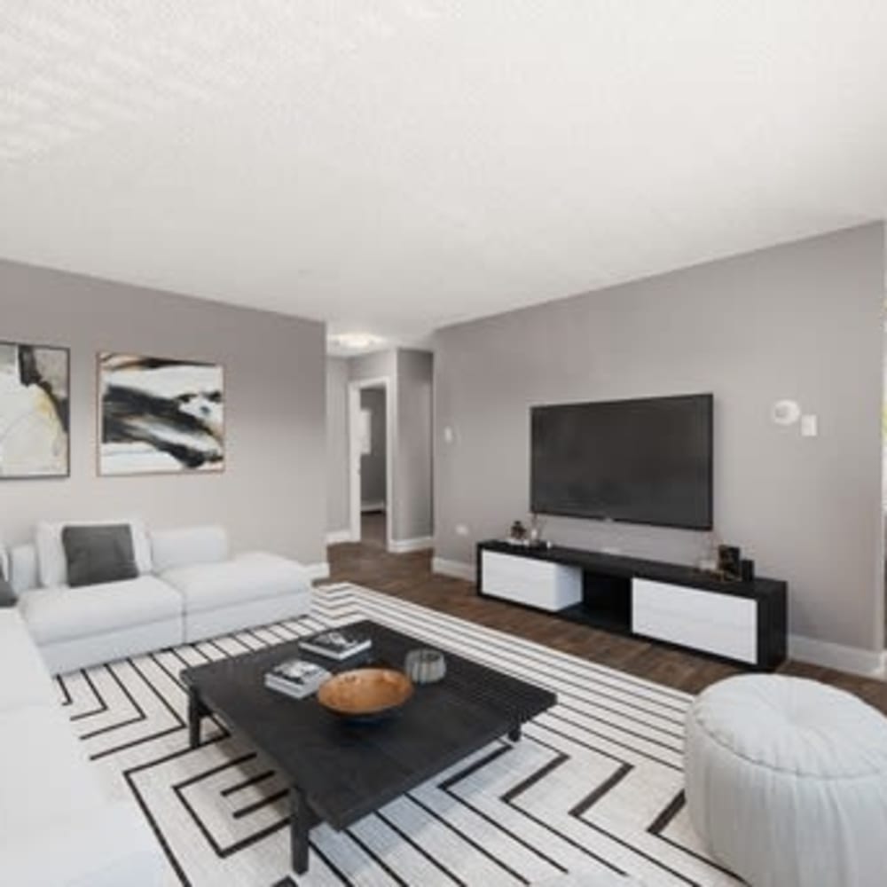 Living room area at Crestone Apartments in Brighton, Colorado