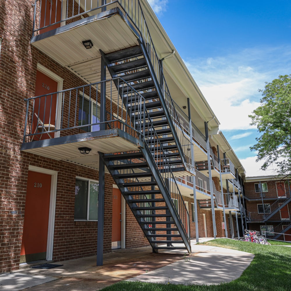 Outdoor stairways at The Wesley in Denver, Colorado