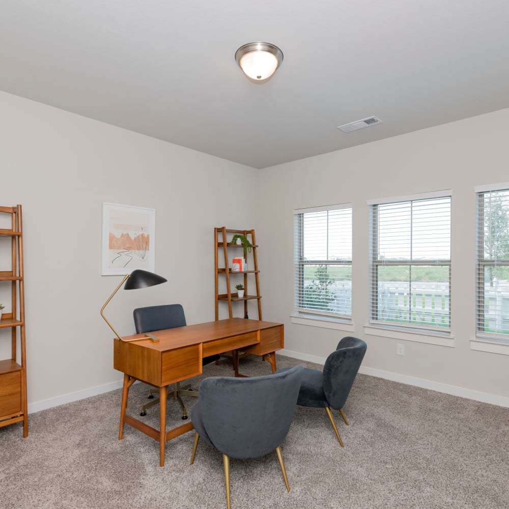 Room decorated as an office at The Townhomes at BlueBonnet Trails in Waxahachie, Texas