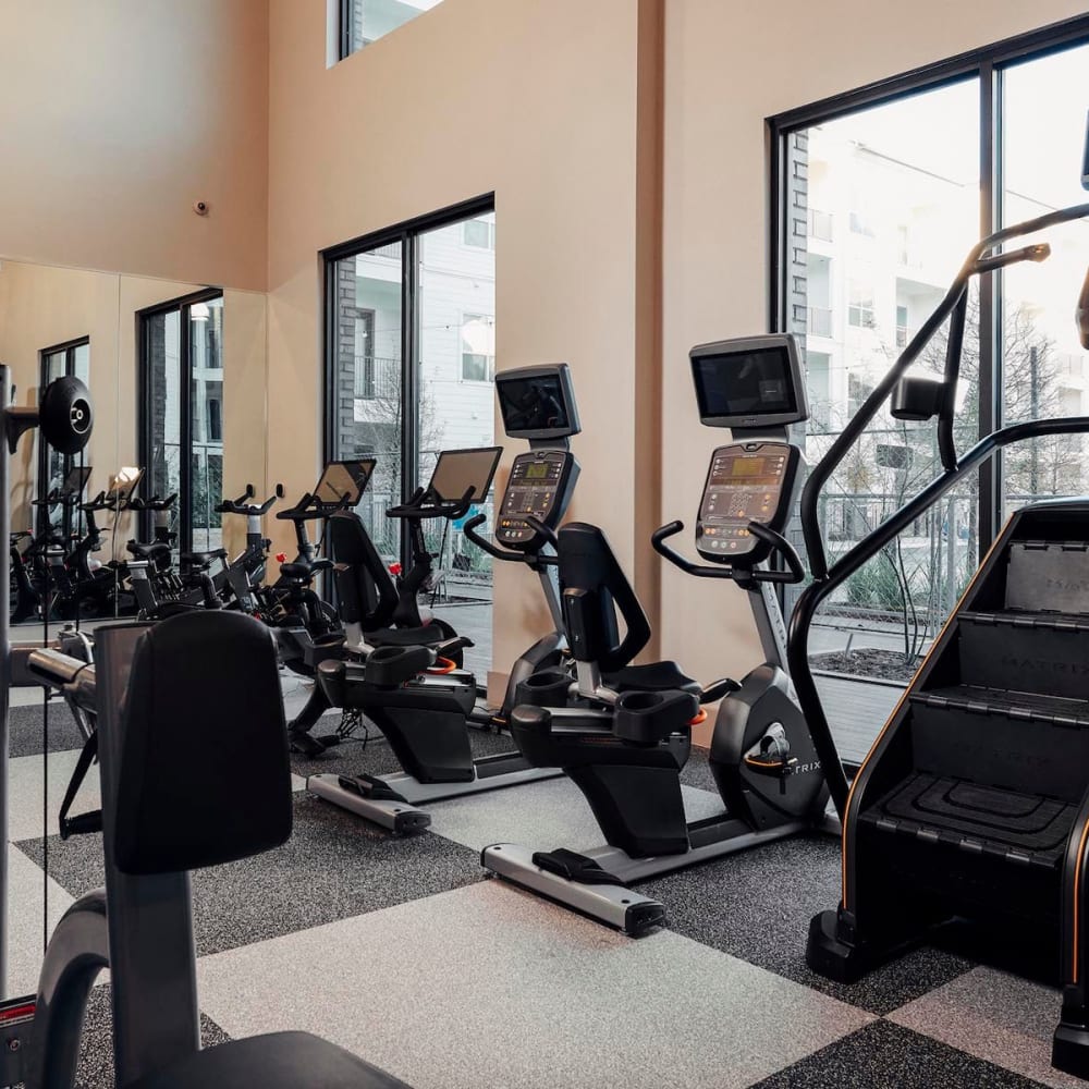 Well-equipped onsite fitness center at The Guthrie in Austin, Texas