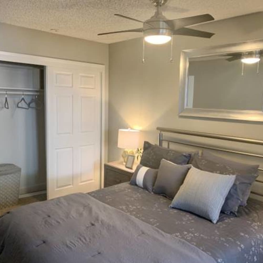 Bedroom with large closet at River Blu in Sacramento, California