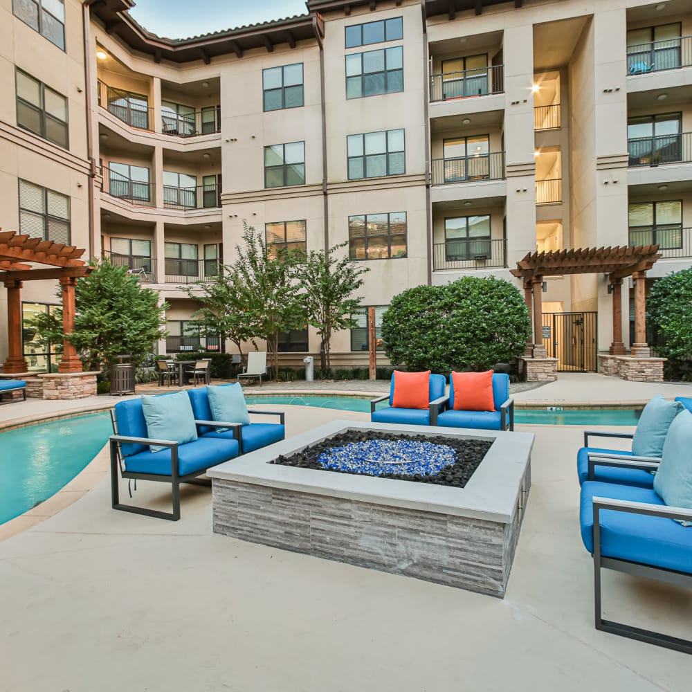Firepit by lazy river at Broadstone Toscano in Houston, Texas