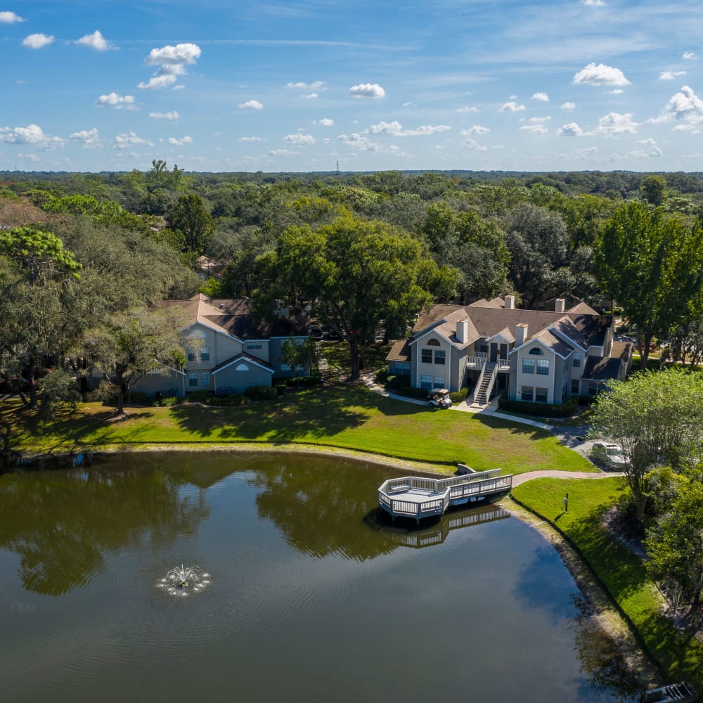 An aerial view of the pond at Avenue @Creekbridge in Brandon, Florida