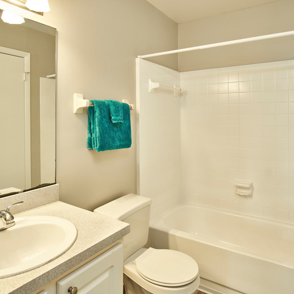 A bathroom with an oval tub at Avenue @Creekbridge in Brandon, Florida