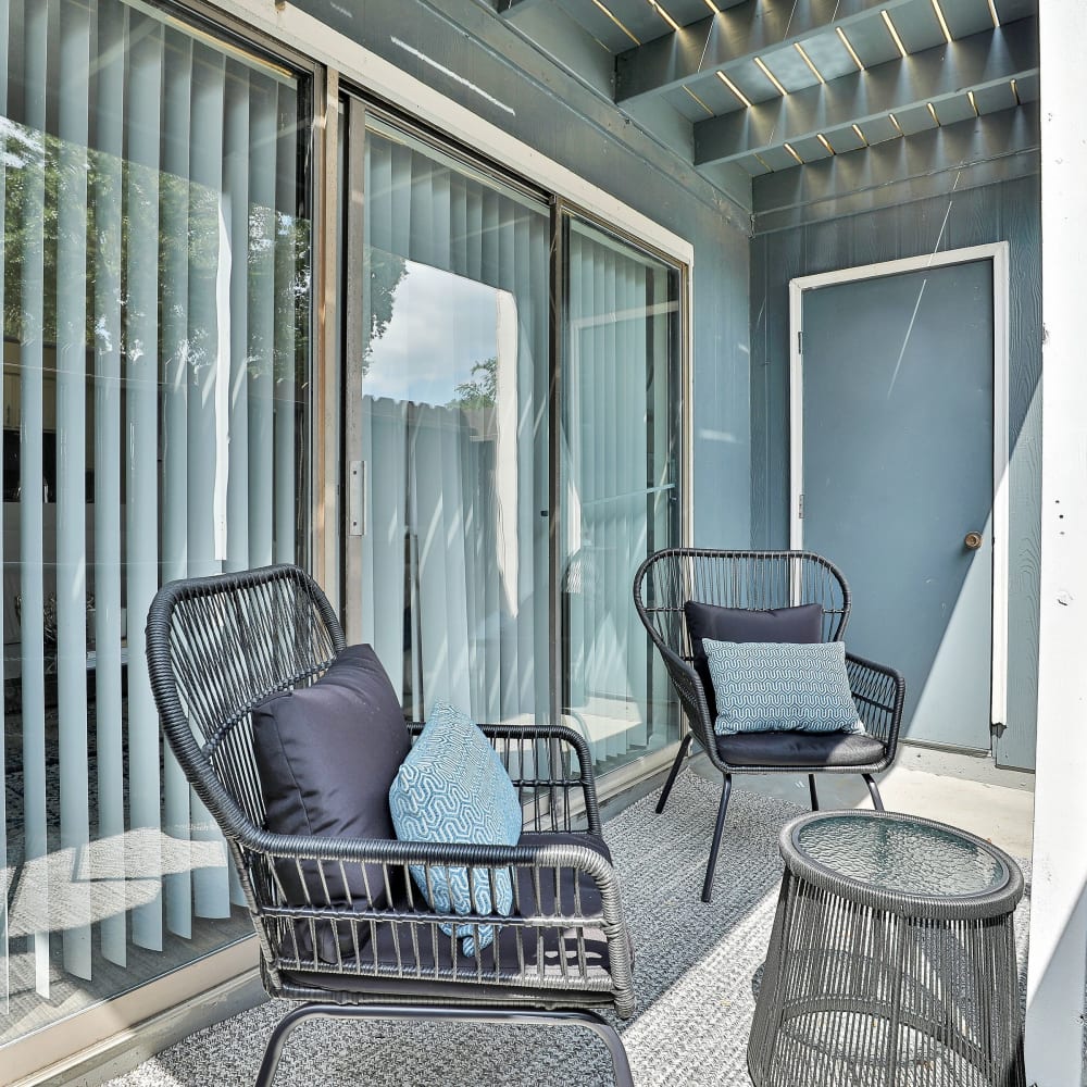 A spacious private patio at Barringer Square in Webster, Texas