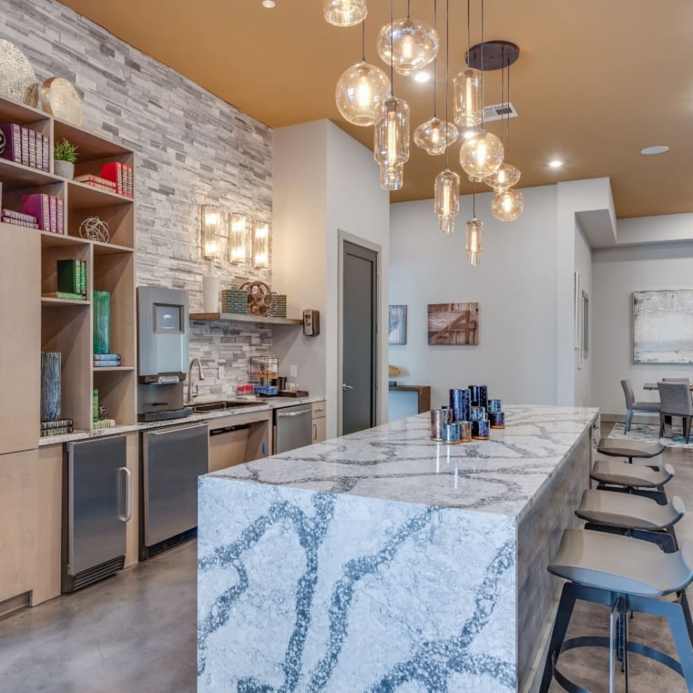 Beautiful clubhouse with marble countertops at Bellrock Upper North in Haltom City, Texas