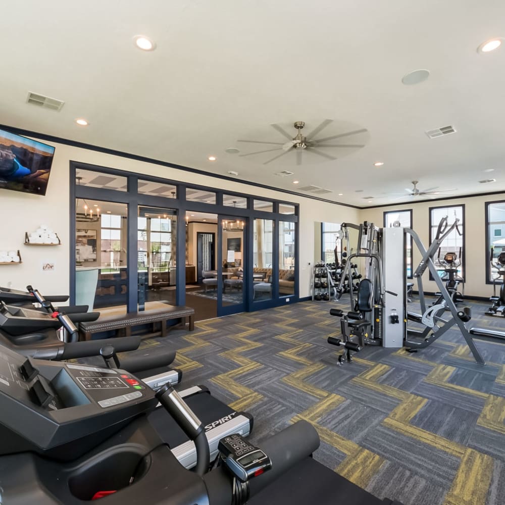 Well-equipped fitness center with cardio equipment at Overland Park in Pickerington, Ohio