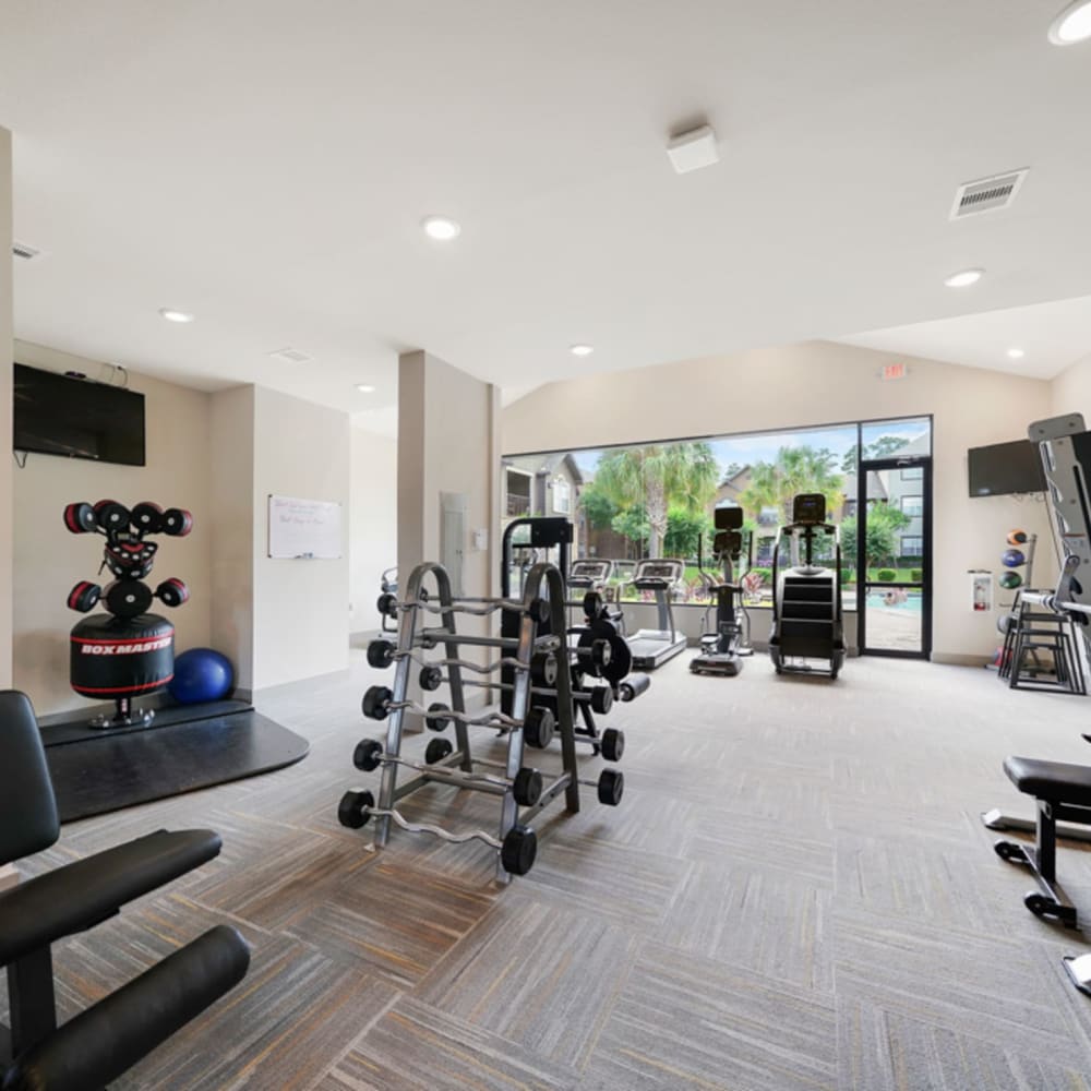 Fitness center at River Pointe in Conroe, Texas