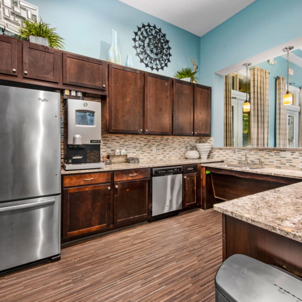 Resident lounge kitchen at Avenues at Tuscan Lakes, League City, Texas