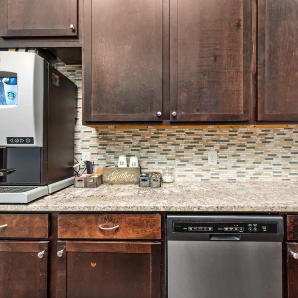 Resident lounge kitchen at Avenues at Tuscan Lakes, League City, Texas