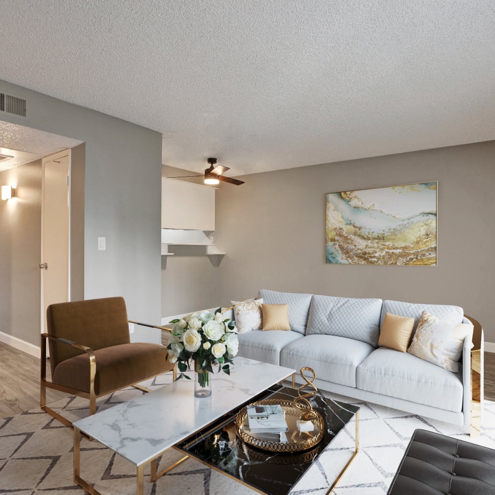 Living room couch at River Blu in Sacramento, California