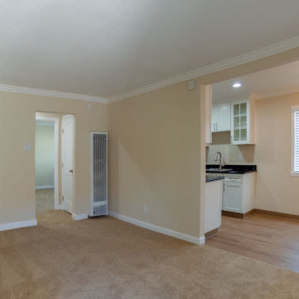 Living room looking into kitchen at our Ignacio Place community at Mission Rock at Novato in Novato, California