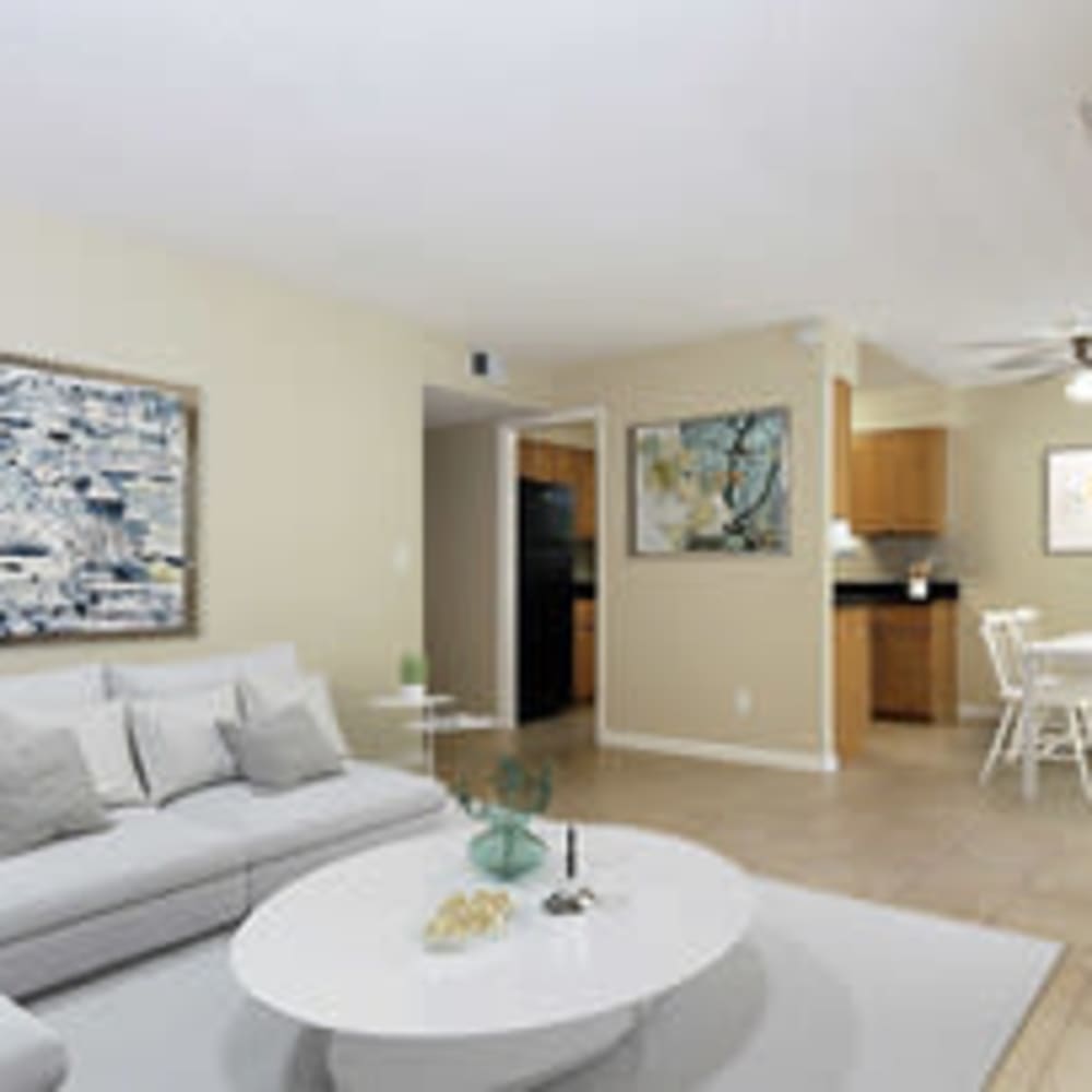 Modern living room in a model apartment at Mission Rock at North Bay in Novato, California