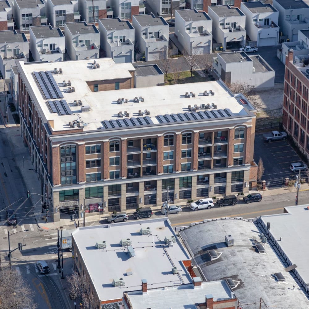 Aerial shot at Oaks Centropolis Apartments in Kansas City, Missouri