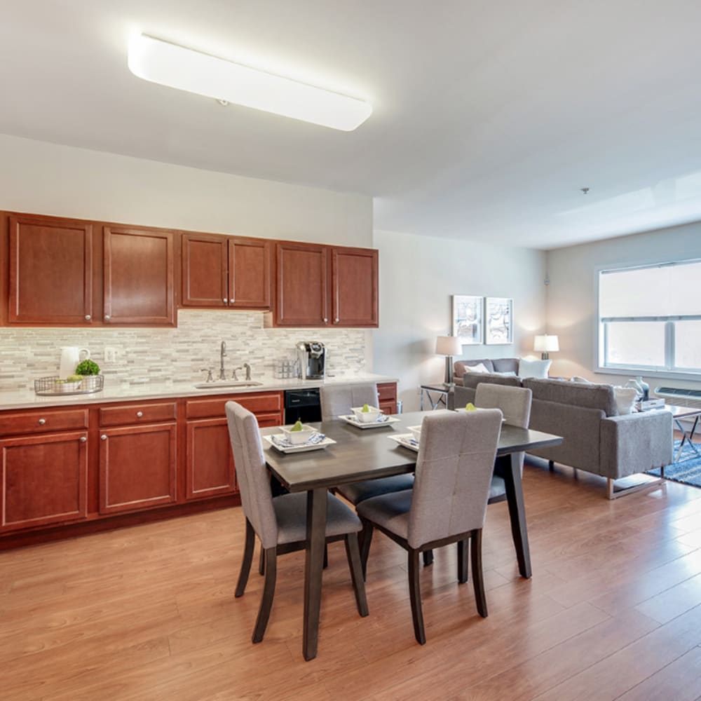 A decorated apartment dining room at Grand Meridia Apartments in Rahway, New Jersey