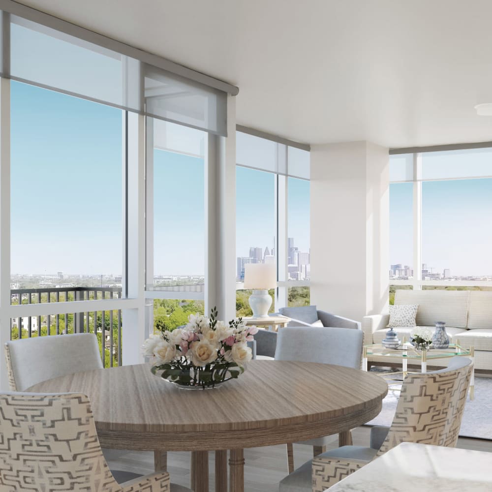 Resident dinning space with a table and chairs at The Village of Southampton in Houston, Texas