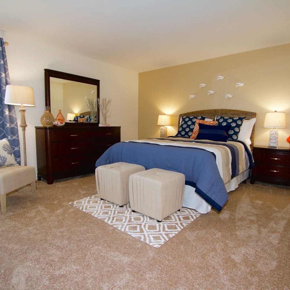 Large blue and tan bedroom in Virginia Beach Virginia