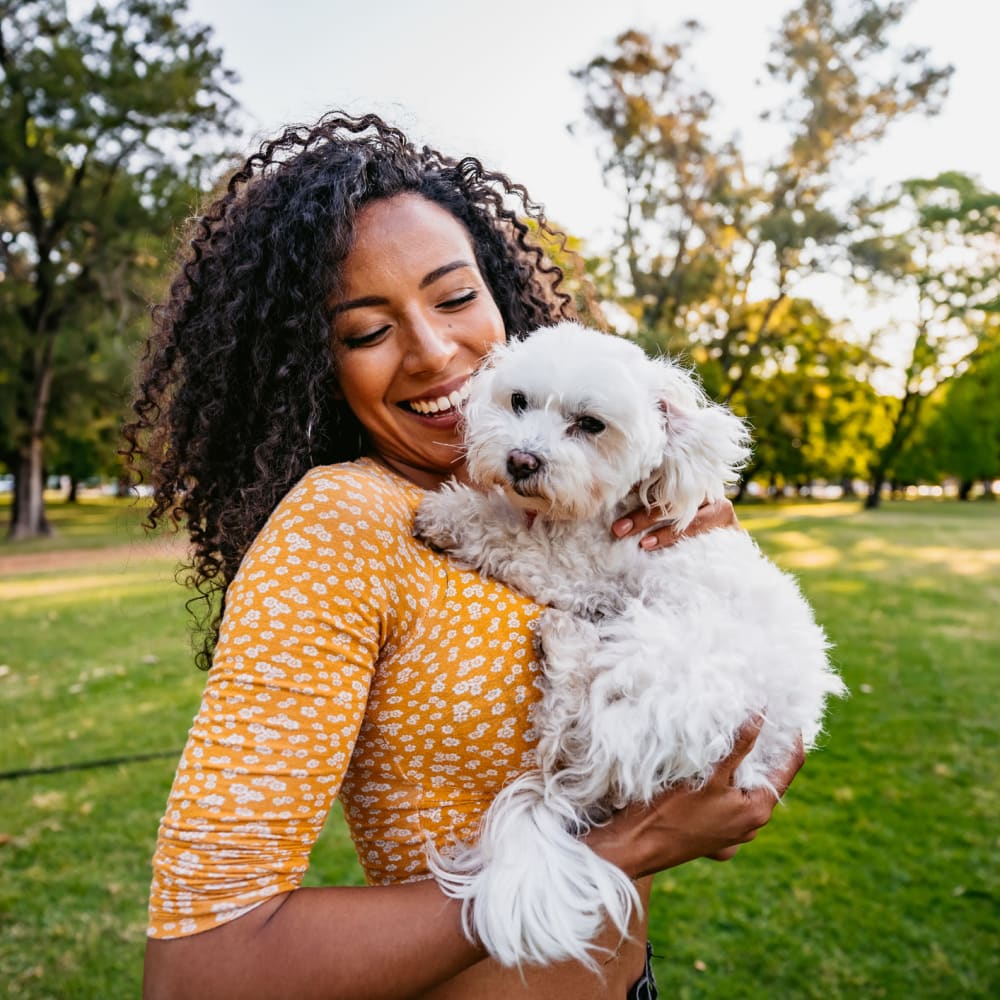 A resident at a dog park near Farmstead at Lia Lane in Santa Rosa, California