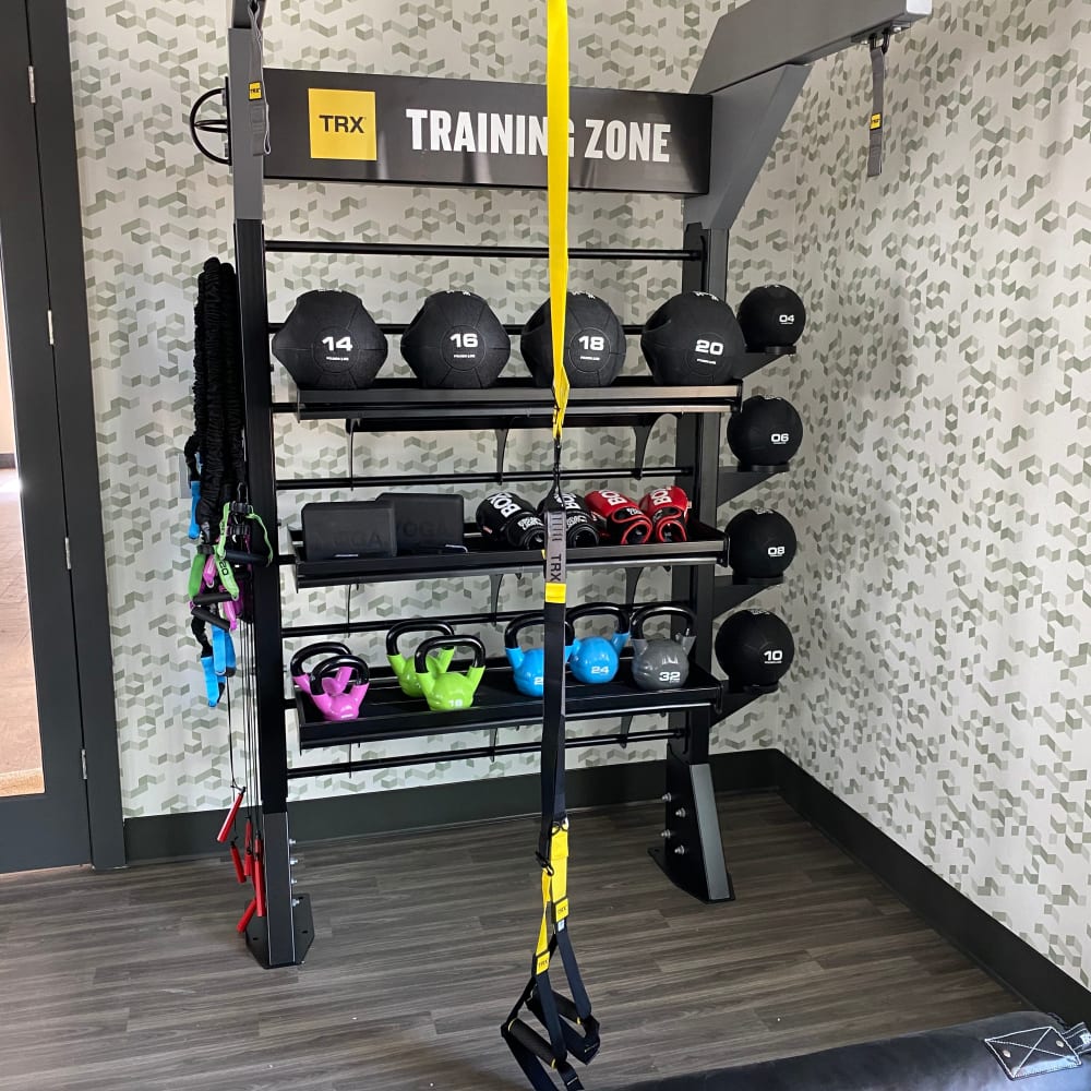 Well equipped fitness center at Center West Apartments in Midlothian, Virginia 