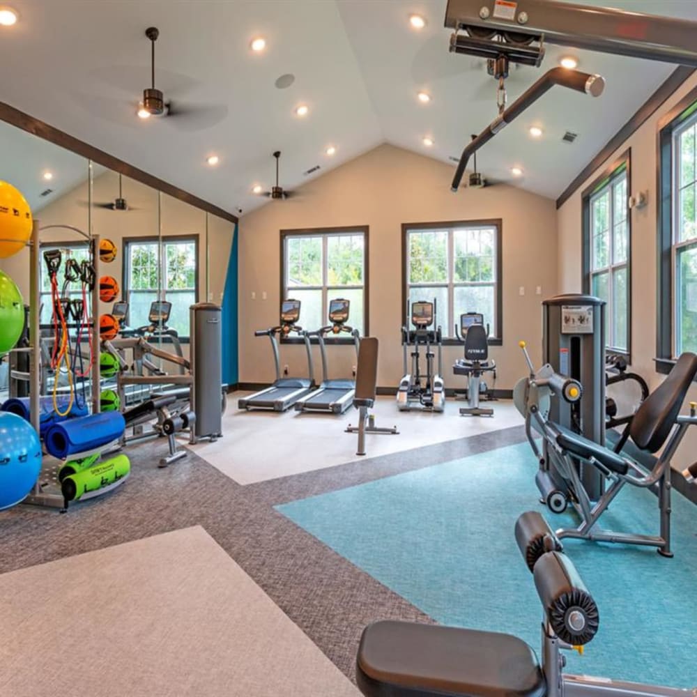 Exercise equipment in the fitness center at Lullwater at Blair Stone in Tallahassee, Florida