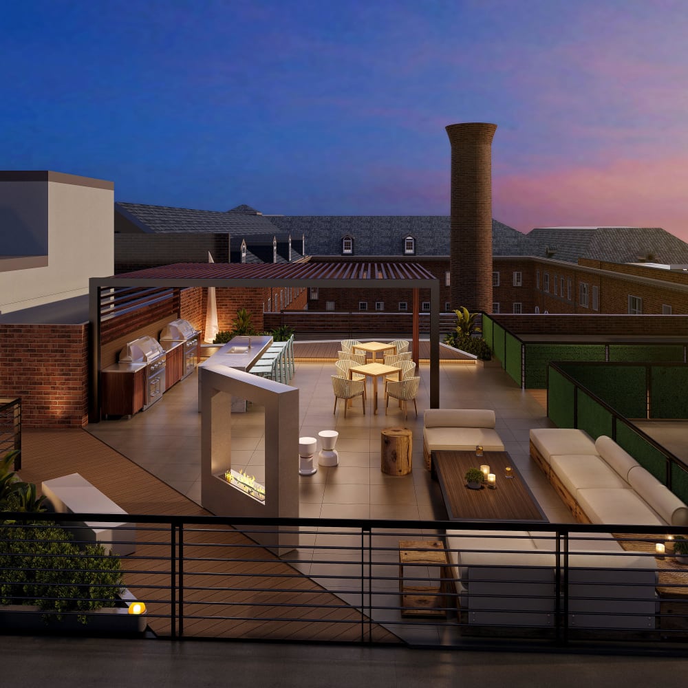 Rooftop during evening time at One Park in West Hartford, Connecticut