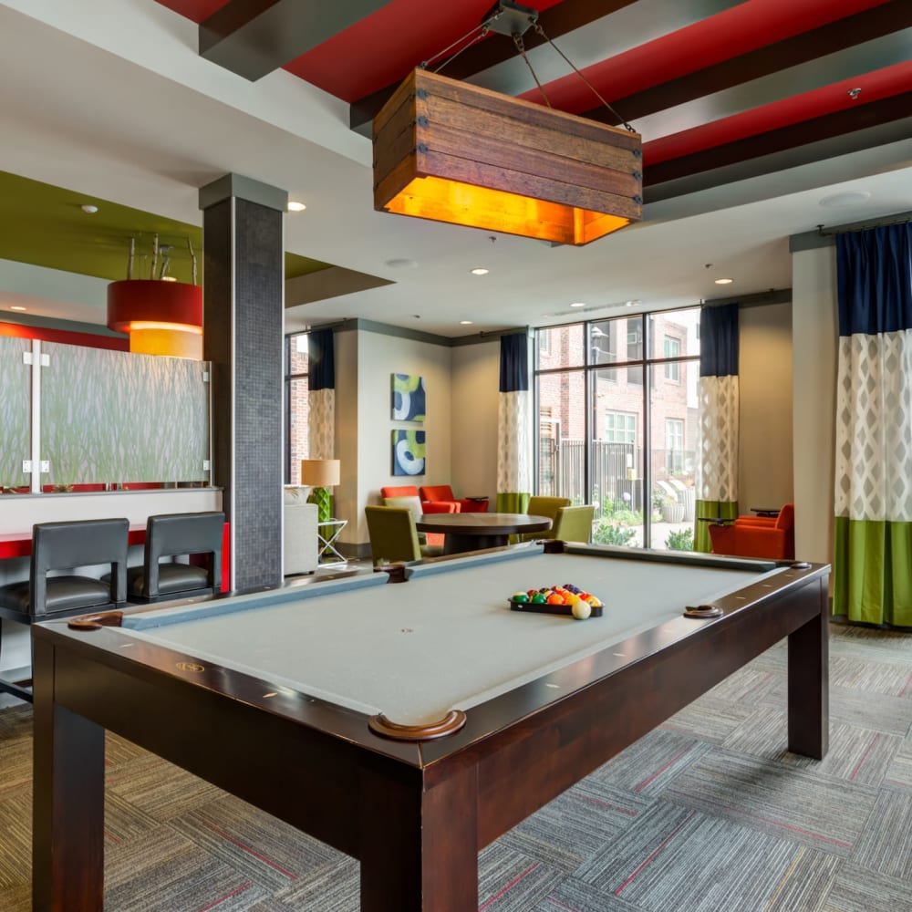 A billiards table in the clubhouse at Liberty Mill in Germantown, Maryland