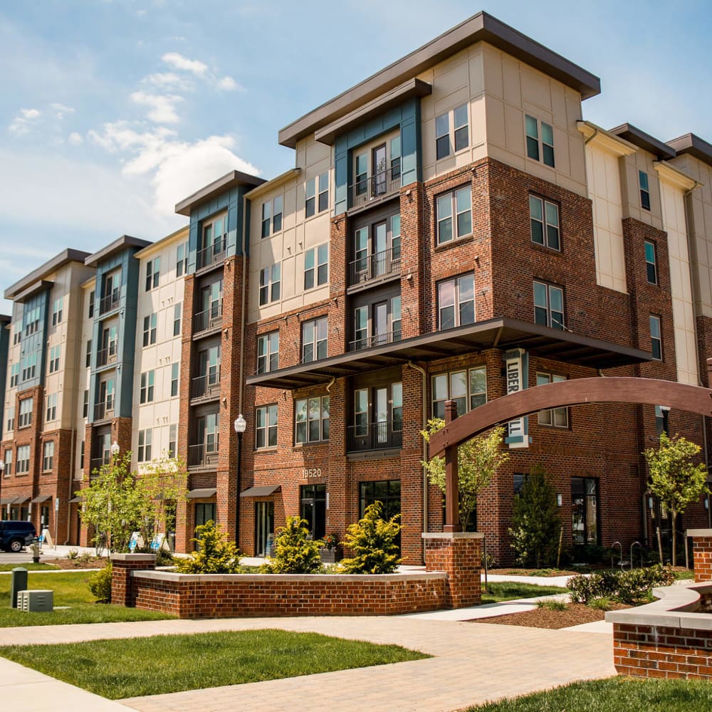 Exterior of an apartment building at Liberty Mill in Germantown, Maryland