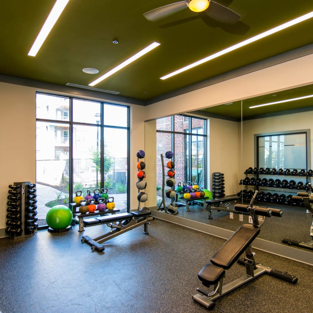 Exercise equipment in the fitness center at Liberty Mill in Germantown, Maryland