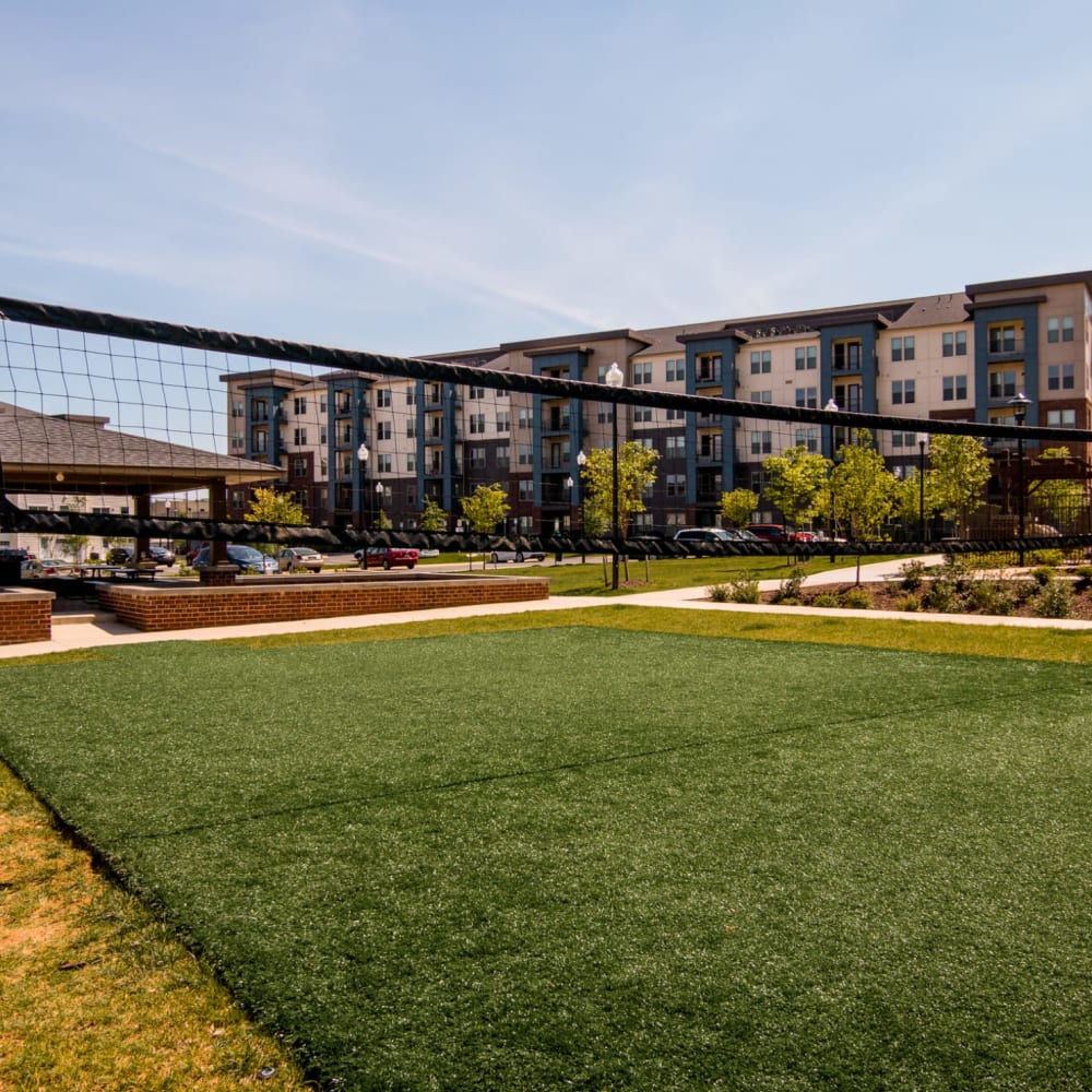 An outdoor volleyball court at Liberty Mill in Germantown, Maryland